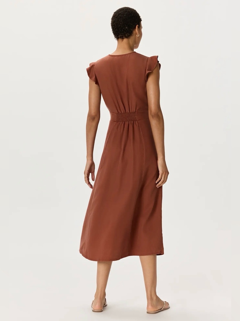 Quince Vintage Wash Tencel Button Front Midi Dress size large in terracotta - Picture 2 of 8